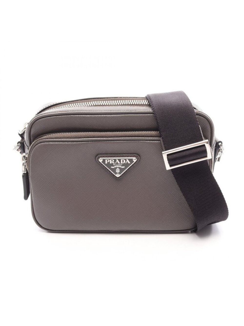 Prada Shoulder Bag Dark Gray Saffiano Leather Triangle Logo